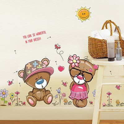 SK7009  The lovely couple bear DIY home decorative wall stickers