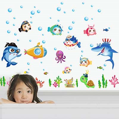 SK7070 Sea world and cute animals kids room wall sticker DIY decorative self adhesive wall decal