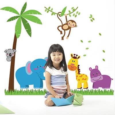 SK9039 Coconut trees and cute animals DIY decorative wall sticker