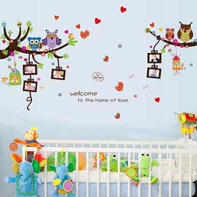 SK9121 Cartoon owl photo frame kids wall sticker living room kindergarten nursery DIY decorative self adhesive wall decal