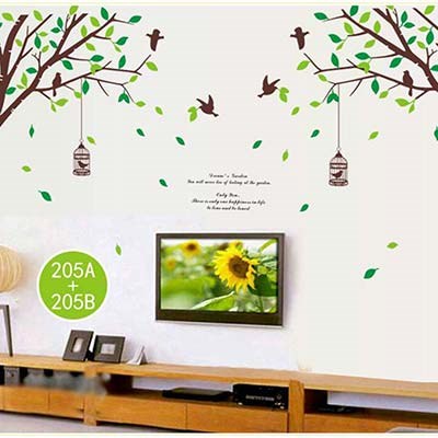 AY205AB Birdcage and tree wall sticker DIY home decor wall decal 2pieces/set