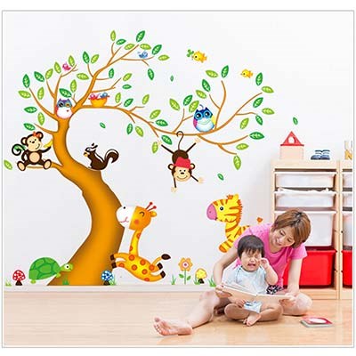 AY242MONKEY TREE CARTOON ANIMAL DIY home decorative wall stickers
