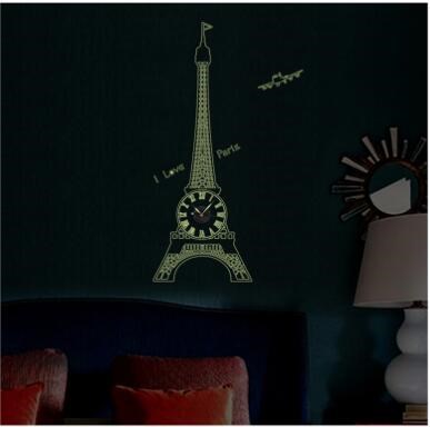 SA-1-102Y Eiffel Tower Glow in the Dark Wall Clock Sticker 